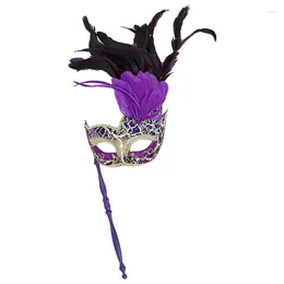 Party Supplies Feather Women Handheld Masquerade Masks With Stick Crack Fashion Elegant Halloween Carnival Easter Cosplay Show Black Red