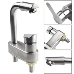 Bathroom Sink Faucets 1pc Basin Faucet Cold Mixer Tap 304 Stainless Steel Contemporary 2 Holes Ceramic Valve Fixture