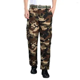 Men's Pants Men Casual Trousers Camouflage Print Drawstring With Large Pockets Elastic Waist Soft Plush Warmth For Outdoor