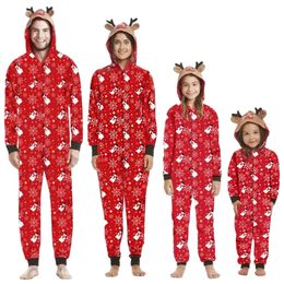 Family Matching Outfits Christmas Gift for Pajamas Cute Deer Ear Hooded Jumpsuit Mother Father Kids Baby Outfit Rompers Xmas Look 231204