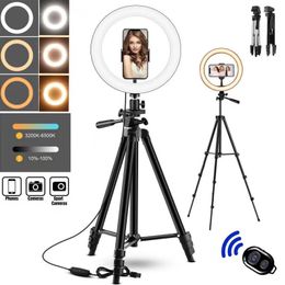 LED Selfie Ring Light Circle Fill Light Dimmable Round Lamp Tripod Trepied Makeup Photography RingLight Phone Stand Holder