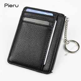 Slim Card Holder with Key Ring Coin Pocket Men's Credit Card Holders for Car Key Genuine Leather Zipper Card Wallet213Z