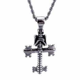 Punk Evil Skull Pendant Necklaces For Men Stainless Steel Cross Chain Gothic Biker Jewellery Accessories211N