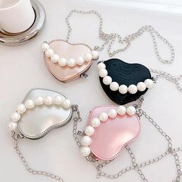 Waist Bags Mini Heart-shaped Shoulder For Women PU Leather Purse With Imitation Pearl Chain Handbag Female Crossbody Coin