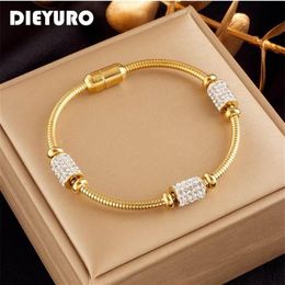 316L Stainless Steel Gold Colour Zirconia Beaded Bracelet For Women Fashion Girls Magnet Clasp Snake Chain Jewellery Gifts2838