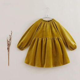 Girl Dresses MARC&JANIE Girls Spring Autumn A-line Velvet Pleated Dress Baby Boutique Party 221302 French Series