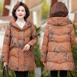 Women's Trench Coats Middle-aged Mother Winter Women Print Warm Jacket Thicken Parkas Outwear Fashion Cotton Coat