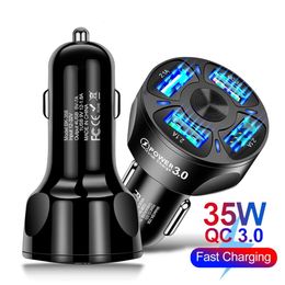 Universal QC3.0 Fast Quick Cell Phone Chargers 35W 3 & 4 Usb Ports Car Charger For Iphone 14 15 7 8 Plus X XR 11 12 13 Pro Max Samsung Gps Tablet PC with BOx