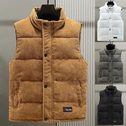 Men's Vests Winter Fashion Wool Vest Male Thick Coat Warm Cotton-Padded Coats Men Sleeveless Stand Collar Waistcoat Oversized