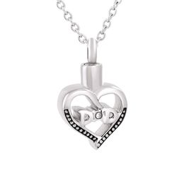 IJD9850 2pcs lot Hollow Heart Cremation Urn Necklace Human Ashes Memorial Ash Keepsake Pendant Necklace Funeral Jewellery with Cryst347B