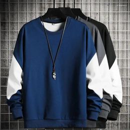 Mens Hoodies Trendy Men Top Color Matching Round Neck Spring Sweatshirt Elastic Cuff Soft Autumn Korean Version And Versatile