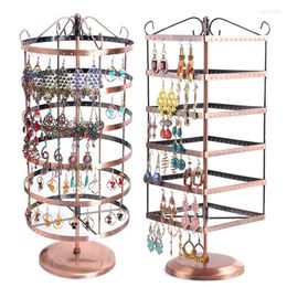 Jewelry Pouches 288 Holes Brown Metal Display Shelf Square Revolving Earring Necklace Showcase Rack Stand Holder313E