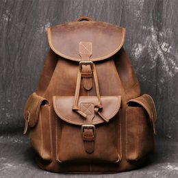 Backpack Men Bags Genuine Leather Backpacks Large Capacity Travel Laptop Computer Back Pack Men's Crazy Horse Knapsack For Bo239C