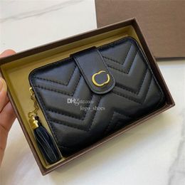 Casual Tassel Decorative Leather Wallets Bags Zipper Short Money Clips Women Designer Mini Portable Purses With Box232s