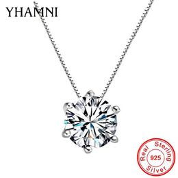 YHAMNI High Quality Solitaire White Zircon Chokers Necklaces 925 Silver Chain Simple Pendant Necklace Women Gift Jewellery D06221v