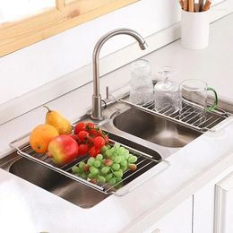 Kitchen Storage Retractable 304 Stainless Steel Sink Drain Rack Rag Shelf Vegetable Basket Multifunctional For Dishes Fruits