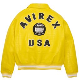 crocodile pattern yellow bomber jacket USA size AVIREX casual Athletic thick sheepskin leather flight suit