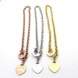 famous brand jewerly 316L titanium Steel 18K gold plated necklace short chain silver man heart necklace pendant for women couple g288y