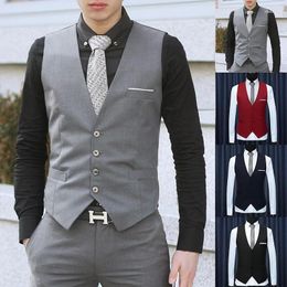 Men's Vests Men Waistcoat Slim Suit Business Dress Vest Fit Single-breasted Formal Sleeveless Jacket Casual Gilet Homme