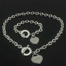 Christmas Gift 925 sterling Silver Love Necklace Bracelet Set Wedding Statement Jewelry Heart Pendant Necklaces Bangle Sets 2 in 1230s
