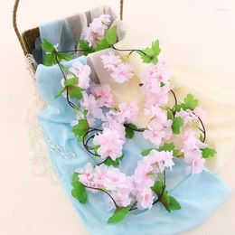 Decorative Flowers DIY Artificial Cherry Blossom Rattan Wedding Arch Garland Home Indoor Outdoor Decoration Ornaments Ivy Garden