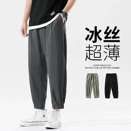 Men's Pants Spring/summer Ice Silk Trend Casual Loose Straight Handsome Nine-point Sweatpants
