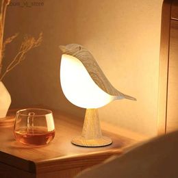 Night Lights Modern Simple Magpie LED Bedside Lamp Small Cordless Wooden Bird Night Light Touch Control Bedroom Table Reading Lamp Home Decor YQ231204