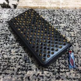 Long Style Panelled Spiked Clutch Women men wallets Patent real Leather Mixed Color Rivets bag Clutches Lady Purses with Spikes194q