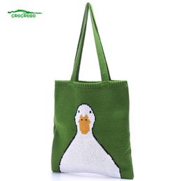 Women Fashion Kawaii Cartoon Duck Hand Casual Fun Country Knitted Cute Simple Pure Tote Bags246C