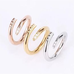 Band Nail Rings Love Ring Designer Jewelry Titanium Steel Rose Gold Silver Diamond CZ Size Fashion Classic Simple Wedding Engageme293i