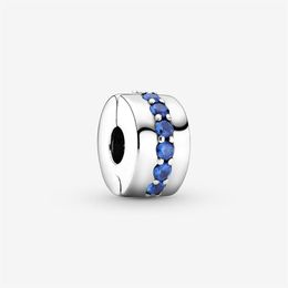 100% 925 Sterling Silver Blue Sparkle Clip Charms Fit Original European Charm Bracelet Fashion Jewelry Accessories240K