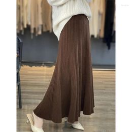 Skirts Merino Wool Sweater Knitted Mid-Length Skirt 2023 Autumn And Winter Women's Versatile Commuter Striped A-Line