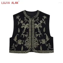 Women's Jackets Autumn Women Flower Embroidery Short Vest Cardigan Coat Female Casual Sleeveless Loose Tops LUJIA ALAN C2006