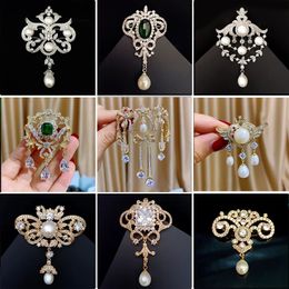 Pins Brooches Vintage Temperament Natural Pearl Tassel Brooch for Woman Luxury Jewellery Elegant Geometric Style Zircon Corsage Broochpin 231204