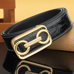 High end crocodile pattern inlaid diamond belt men's leather smooth buckle fashionable top layer cowhide genuine men's pants belt