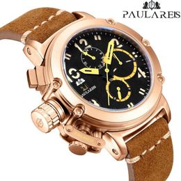 Men Automatic Self Wind Mechanical Genuine Brown Leather Multifunction Date Boat Month Luminous Limited Rose Gold Bronze U Watch W254d