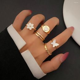 Cluster Rings Vintage 5Pcs White Butterfly Set For Women Metal Paint Coating Creative INS Style Love Heart Ring Fashion Flower Jewelry