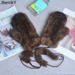 Fingerless Gloves Brand Luxury Women Natural Mink Fur Mittens Real Ladies Hand Made Good Elastic Knitted 231204