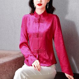 Women's Blouses Chinese Style Improved Tang Suit Jacquard Shirt For Women 2023 Autumn Retro Stand Collar Long Sleeve Elegant Slim Party Top