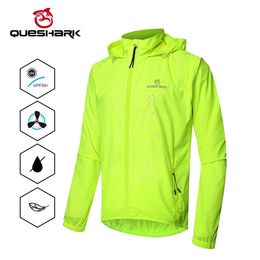 Cycling Jackets QUESHARK Men Windproof Waterproof Reflective Cycling Jacket Bicycle Long Sleeve Windbreaker Sleeveless Vest Bike Coat Jersey 231204