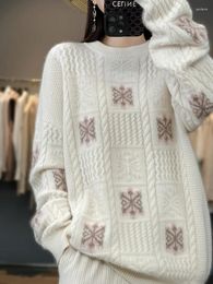 Women's Sweaters Wool Women Thick Sweater White O-Neck Long Sleeve Mujer Pullover Korea Casual Loose Warm Clothe Autumn Winter Fashion Retro