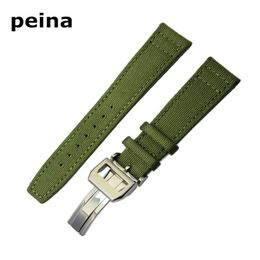 21mm NEW Black Green Nylon and Leather Watch Band strap For IWC watches337Q