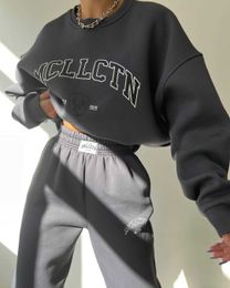 Two Piece Dress 2023 Casual Fashion Printed Thick Suit Plus Fleece Hoodie Long-sleeved Pants Suit T231204