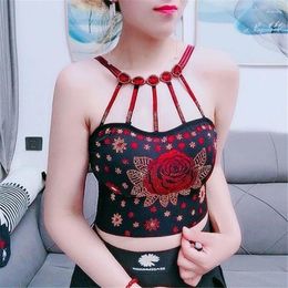 Women's Tanks Diamond Rose Camisole Women Sling Tops Sexy Beauty Back Summer Clothes Feminine Outer Wear Net Red Halterneck Top Female Camis