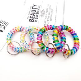 Colorful Spring Spiral Wrist Coil Keychains TPU Stretch Wristband Key Ring for Gym Pool Id Badge Men Women Fashion Keyring Chain H217P