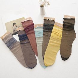 Women Socks Vintage Mesh Transparent Short Sexy Mercerizing Breathable Gold Silver Powder Solid Colour Fishnet