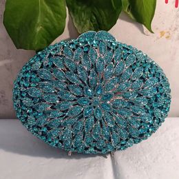 Evening Bags Women Small Stones Flower Evening Bags Blue Crystal Clutch Purse Wedding Rhinestone Clutches Bags Handbags Bridal Banquet Bags 231204