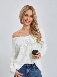 Women's Sweaters White Sweater Women Autumn Winter 2023 Fashion Long Sleeve Lace Jumpers Casual Loose V Neck Knitted Pullover