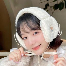 Berets Soft Plush Earflap Ear Cover Korea Women Winter Warm Earmuff Warmer Cute Bear Adults Kids Tie Earmuffs Fashion