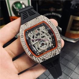 Diamonds Luxury Designer Tonneau Watches Womens Mens Causal Waterproof Watch Big Dial Steel Case Rubber Strap Sport Watch267U